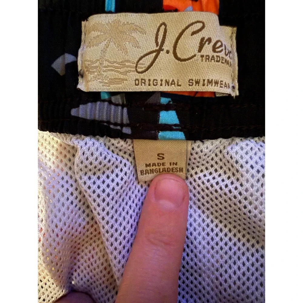 J.Crew Mens Swim Trunks Small Black Retro Neon Sign Print 6